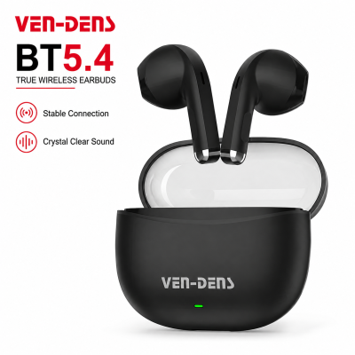 VEN-DENS VD-BT030 True Wireless Earbuds – Bluetooth 5.4 TWS with Transparent Design, Silicone Mic, Smart Touch Control & 300mAh Case